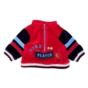 Kids Play Star Player 2004 Basketball Velour Quarter Zip Pullover Red 0-3M